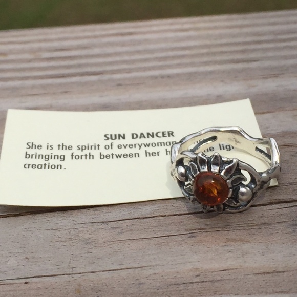 Sunflower Dancer Ring .925 Sterling Silver w/ genuine Amber - Picture 8 of 8